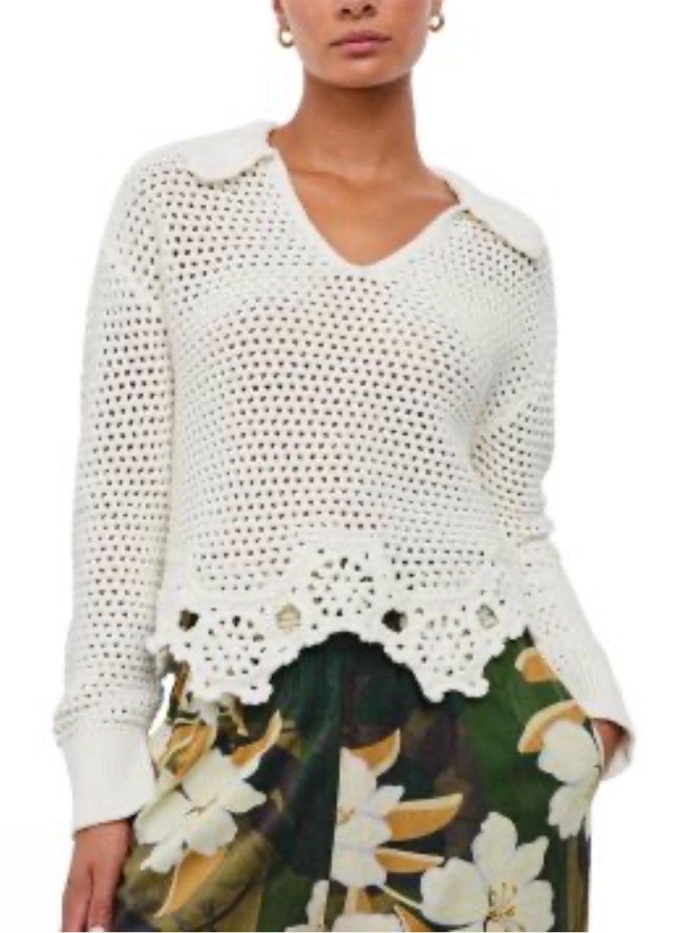 NEW Rails Louise V Neck crochet scalloped Sweater size small